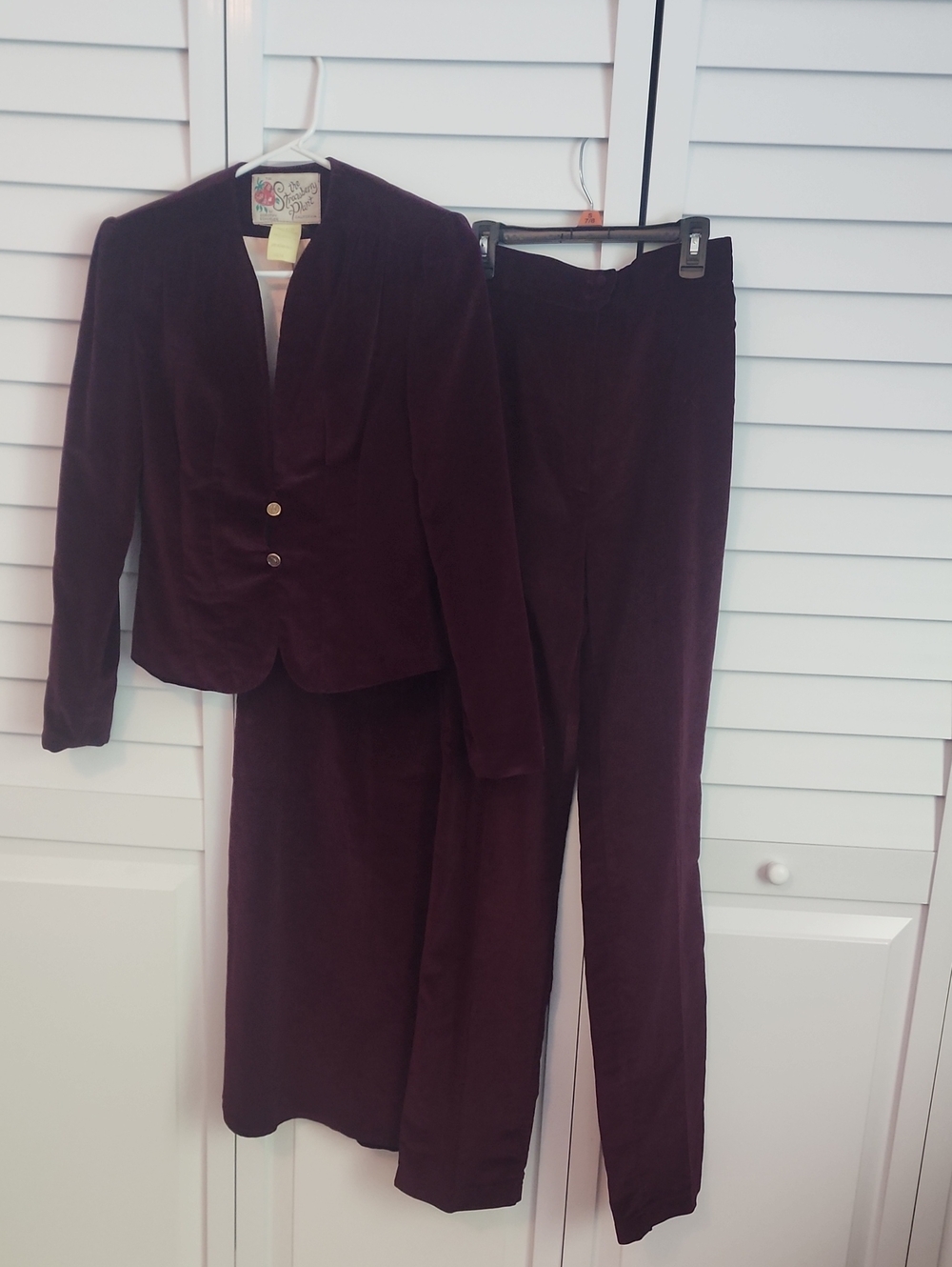 Strawberry Plant VintageWomen’s Three-Piece Velvet Suit in Deep Plum
